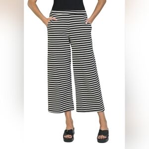 Betty Basics Striped Wide-Leg Capri Length Pants - Black & White Sz 6